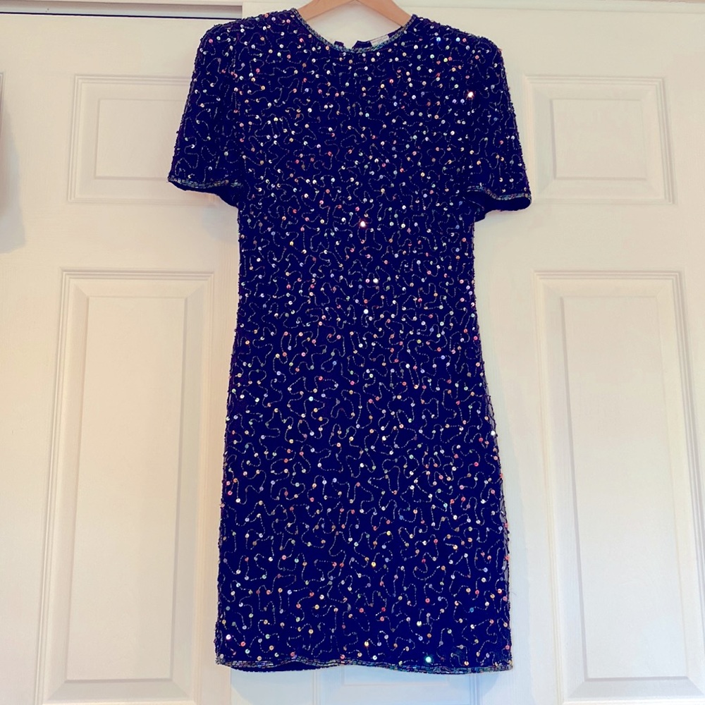 Vintage 1980s silk sequined cocktail dress.